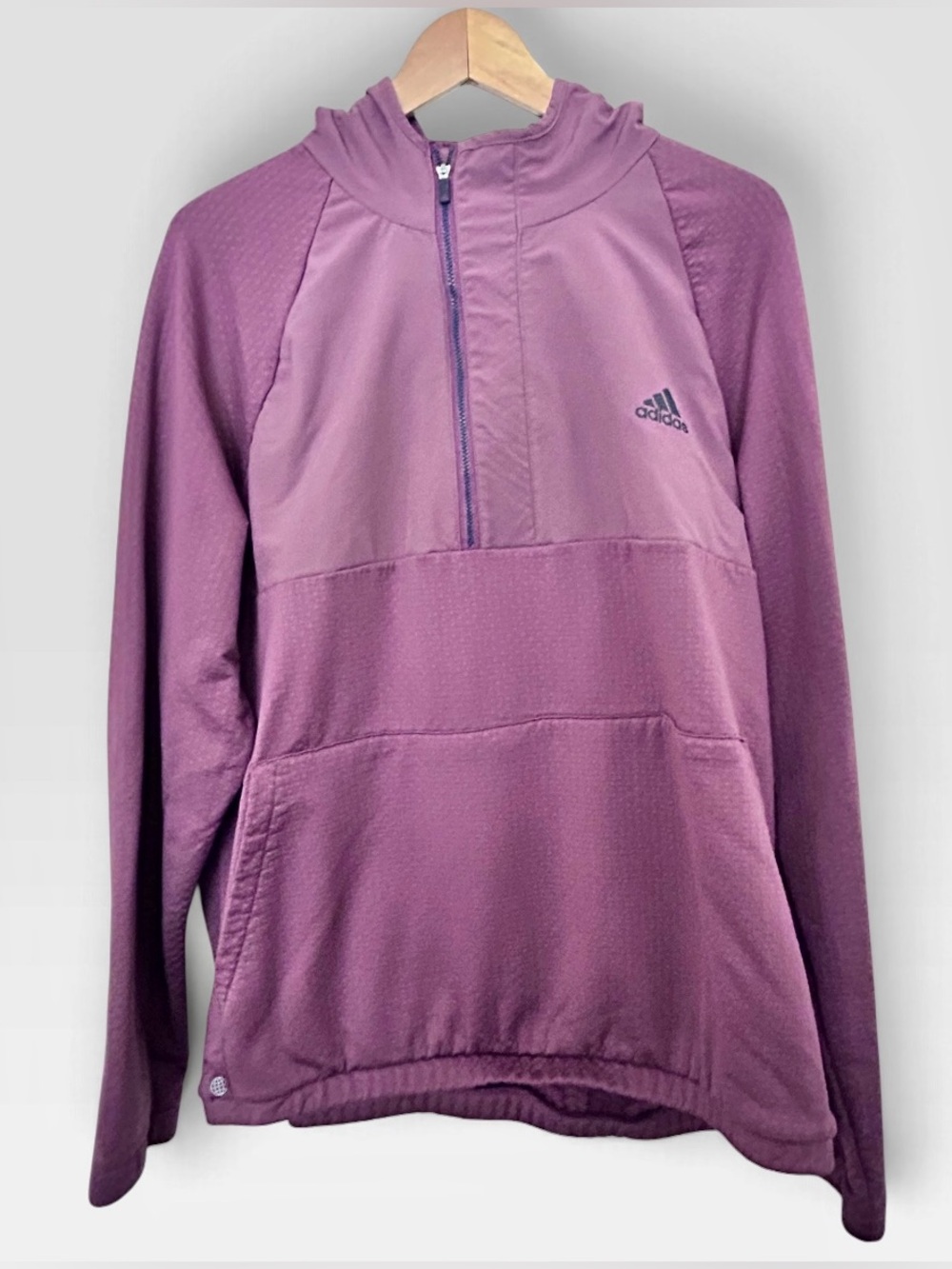 Adidas burgundy Half-Zip Hooded Pullover, XL, Kangaroo pocket Jacket